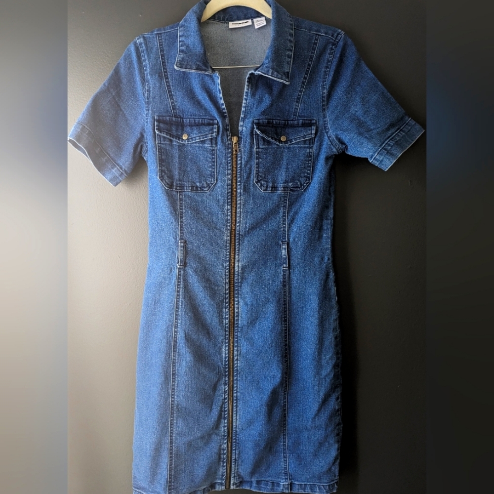 Zip Up Denim Mini Dress
